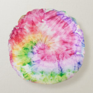 Summer Swirls: Pastel Tie-Dye Pattern Round Pillow