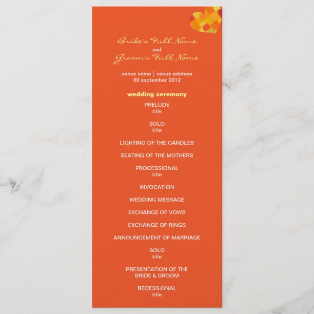 Summer tango Wedding Program (Front)