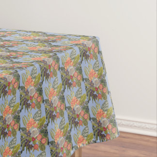 Summer Tapestry Flowers on Sky Blue Tablecloth