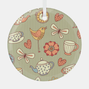 Summer Tea Party: Seamless Pattern Glass Ornament