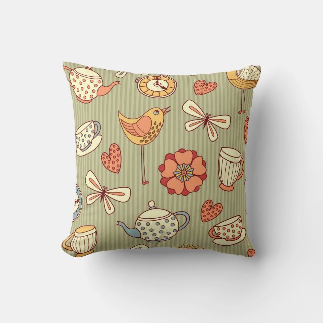 Summer Tea Party: Seamless Pattern Throw Pillow (Front)