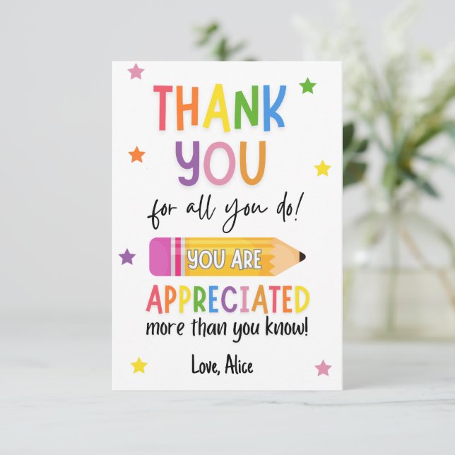 Summer Teacher Appreciation Thank you Card (Standing Front)
