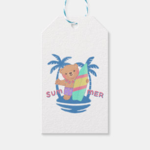 Summer Teddy Bear Surfer in Hawaii Gift Tags