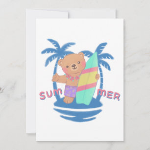 Summer Teddy Bear Surfer in Hawaii Invitation