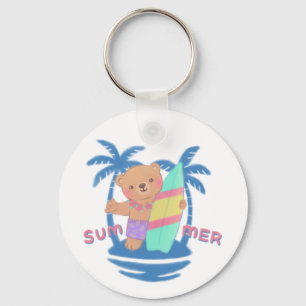 Summer Teddy Bear Surfer in Hawaii Keychain