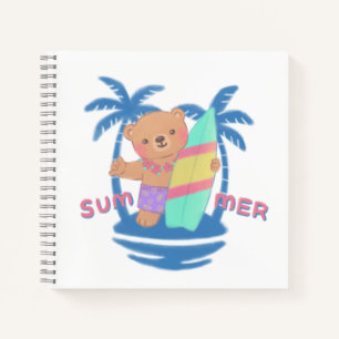Summer Teddy Bear Surfer in Hawaii Notebook