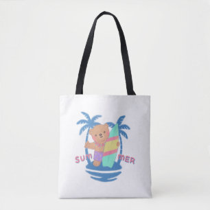 Summer Teddy Bear Surfer in Hawaii Tote Bag