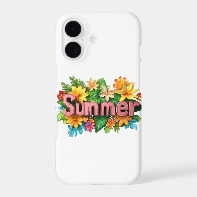 Summer Text - Colorful Summer Flowers Illustration iPhone Case (Back)