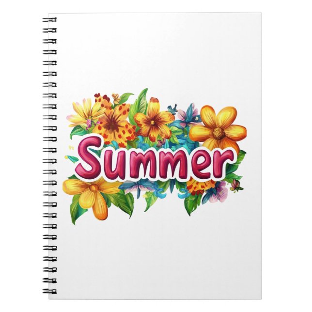 Summer Text - Colorful Summer Flowers Illustration Notebook (Front)