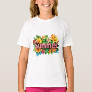 Summer Text - Colorful Summer Flowers Illustration T-Shirt