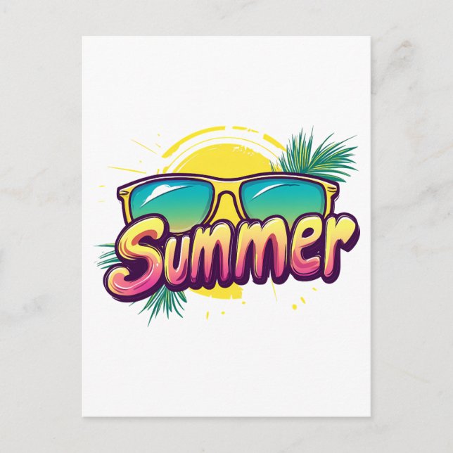 Summer Text - Colorful Summer Sunglasses Postcard (Front)