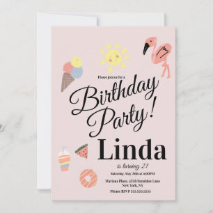Summer Themed Birthday Hand Drawn Doodles Invitation