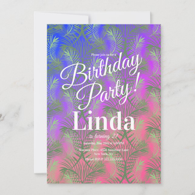 Summer Themed Palm Tree Leaf Greenery Invitation (Front)