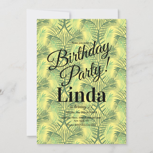 Summer Themed Palm Tree Leaf Greenery Jungle Invit Invitation (Front)