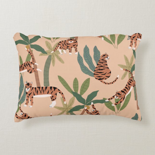 Summer Tigers Palm Trees Exotic Accent Pillow (Front)