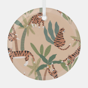 Summer Tigers Palm Trees Exotic Glass Ornament