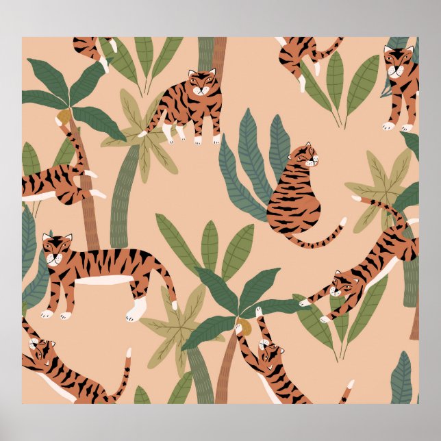 Summer Tigers Palm Trees Exotic Poster (Front)