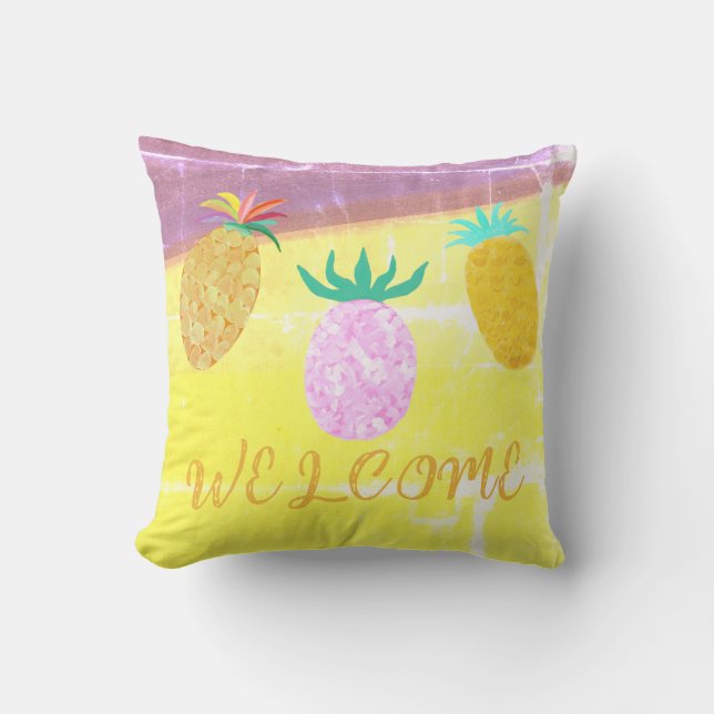 Summer Tiki Pineapple Luau Throw Pillow (Front)