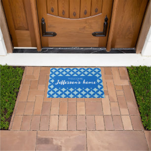 Summer tile with azure circles on baby blue doormat