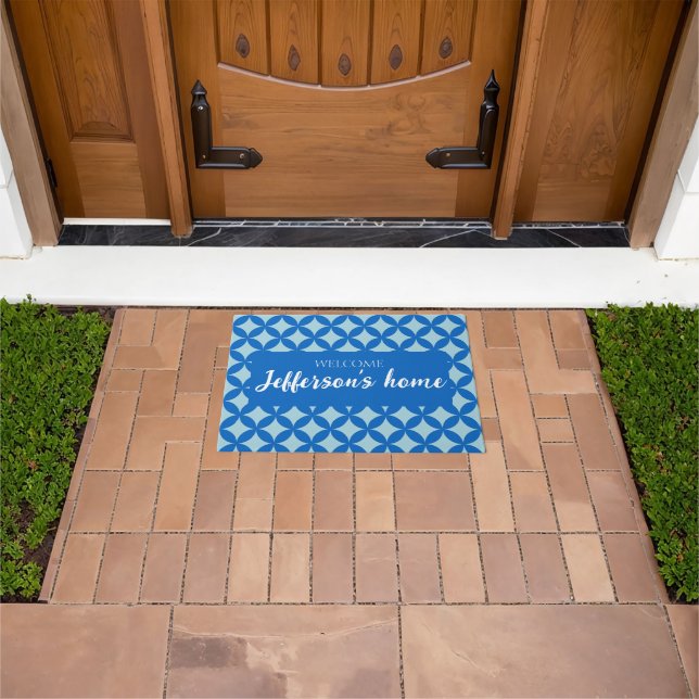 Summer tile with azure circles on baby blue doormat (Outdoor)