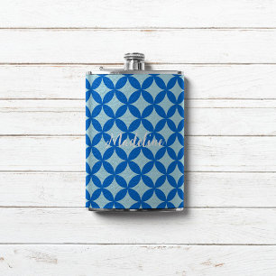 Summer tile with azure circles on baby blue hip flask