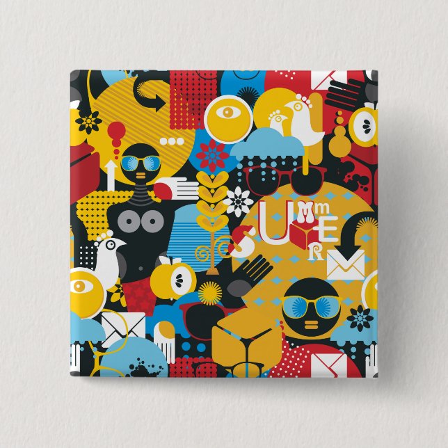 Summer time 2 inch square button (Front)