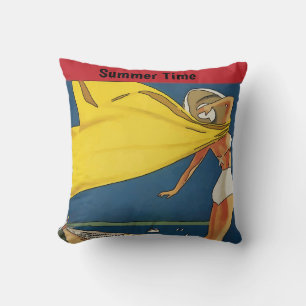 Summer Time At The Shore, edit text Throw Pillow