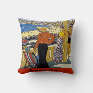 Summer Time At The Shore, edit text Throw Pillow