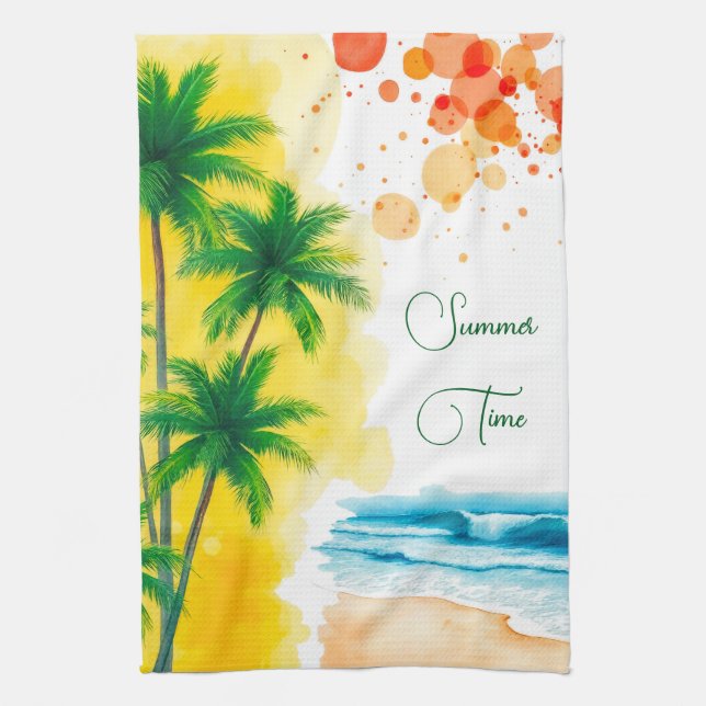 “Summer Time” beach design Kitchen Towel (Vertical)