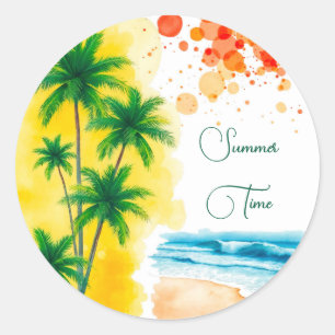 “Summer Time” beach design Round Clock Classic Round Sticker