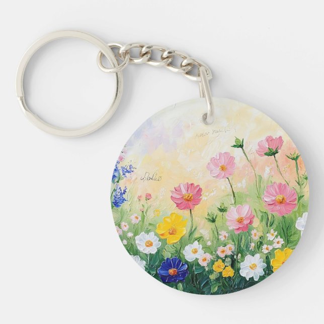 Summer time. Colourful flowers. Art. Keychain (Front)