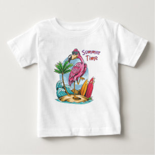 Summer Time Flamingo On The Beach Vintage Baby T-Shirt