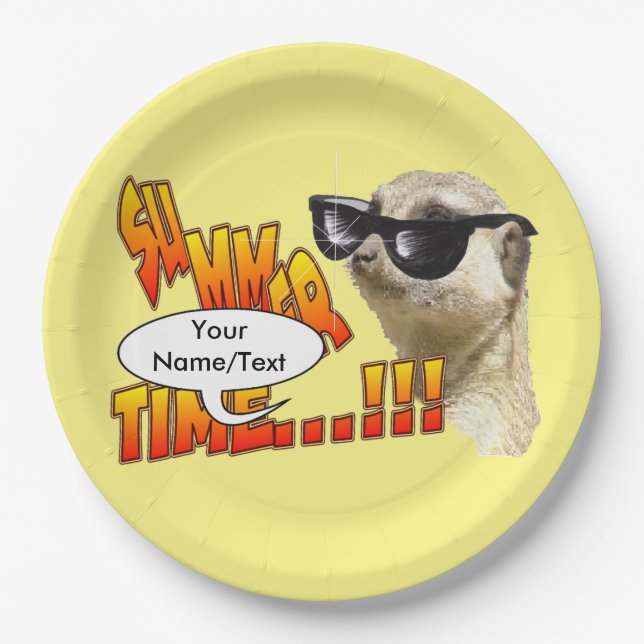 Summer Time Meerkat Customizable Paper Plates (Front)