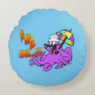 Summer Time Octopus Cartoon Kids Round Pillow