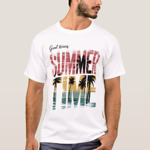 SUMMER TIME - Retro Beach Sunset Palm Trees Graphi T-Shirt