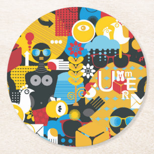 Summer time round paper coaster