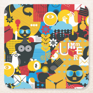Summer time square paper coaster