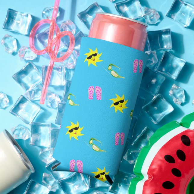 Summer time themed blue seltzer can cooler (In Situ Summer)