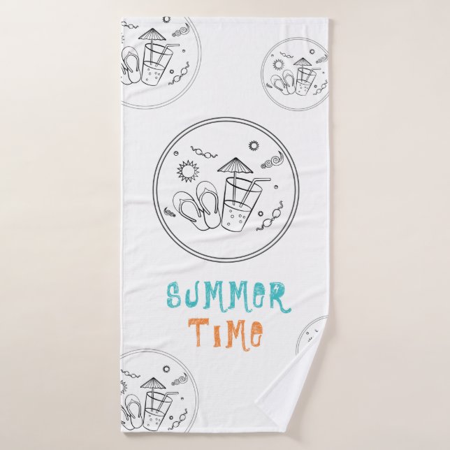 Summer Time Vibes of Sun & Vacation, Sketched Art Bath Towel (Bath Towel)