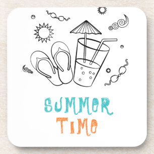 Summer Time Vibes of Sun & Vacation, Sketched Art Coaster