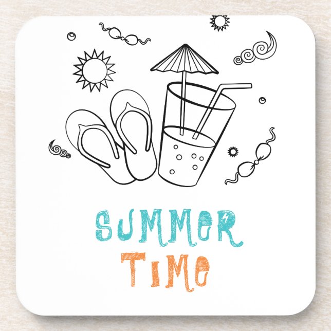 Summer Time Vibes of Sun & Vacation, Sketched Art Coaster (Front)