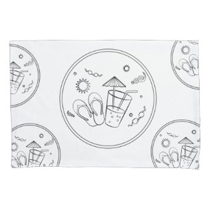 Summer Time Vibes of Sun & Vacation, Sketched Art Pillowcase