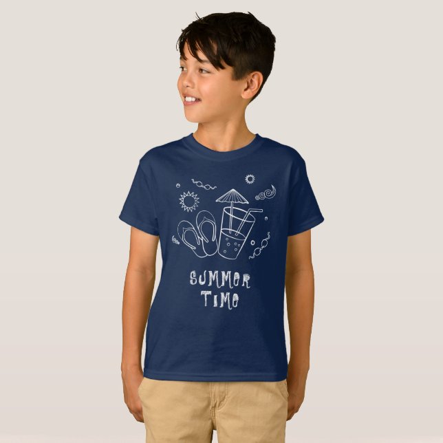 Summer Time Vibes of Sun & Vacation, Sketched Art T-Shirt (Front Full)