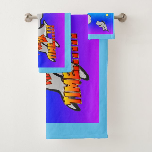 Summer Time Whales Cartoon Turqoise Bath Towel Set (Insitu)