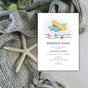 Summer Travel Adventure Sea Airplane Baby Shower  Invitation