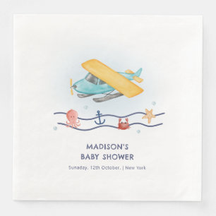 Summer Travel Adventure Sea Airplane Baby Shower Napkin