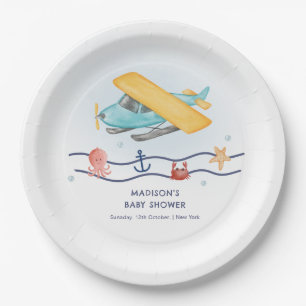 Summer Travel Adventure Sea Airplane Baby Shower Paper Plate