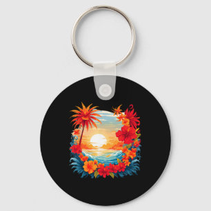 Summer Travel Fun Retro Holiday Camper Beach Sun S Keychain