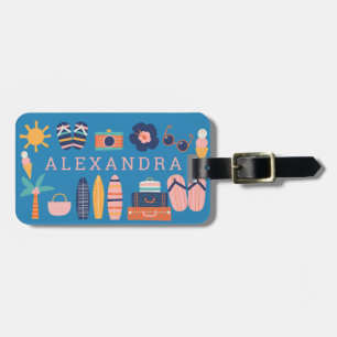 Summer Travel Theme Cute Blue Personalized   Luggage Tag