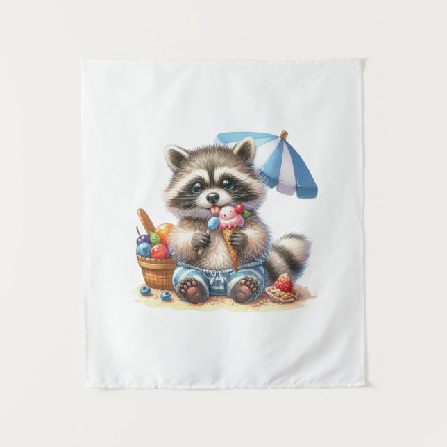 Summer Treats Racoon Tapestry (Front)